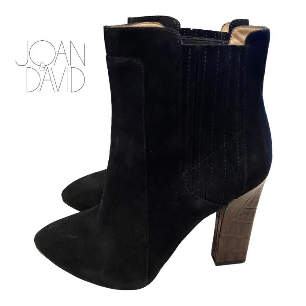 Joan & David Women's Dapraxy Suede Leather Black Heeled Ankle Booties 7.5